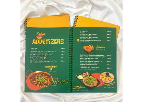 IN MENU ĐÓNG CUỐN LÒ XO