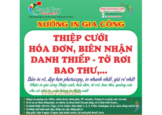 IN GIA CÔNG THIỆP CƯỚI, HÓA ĐƠN, TỜ RƠI, GIẤY A4, A3 1 MÀU